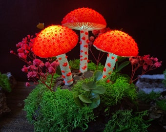 Neon Orange Mushroom Lamp Table night light Ambient lights Bedroom bedside lamp Mushroom decor Nightstand lamp Fairy night light