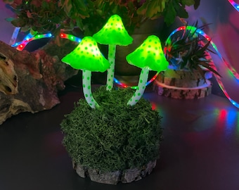 Luz Noturna de Cogumelo Verde: Decoração de Floresta de Argila de Polímero
