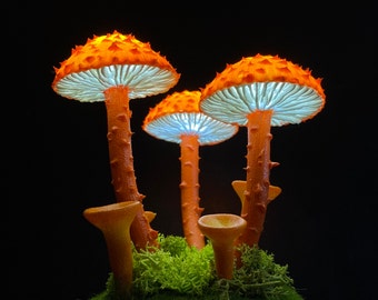 Orange Mushroom Night Light: Psychedelic LED Lamp, USB Decor