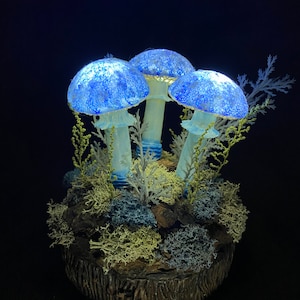 Blue with white mushroom lamp Mushroom night light psychedelic lamp ambient table night light USB night light