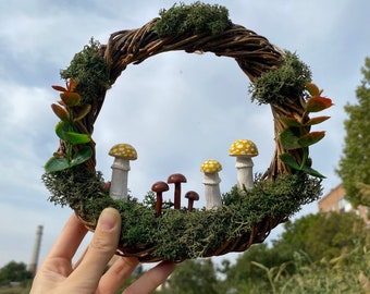 Witchy Mushroom Wreath: Fairy Cottagecore Wall Decor (7 inch)