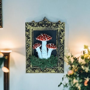Amanita Mushroom Gold Framed Wall Art: Goblincore Cottage Decor