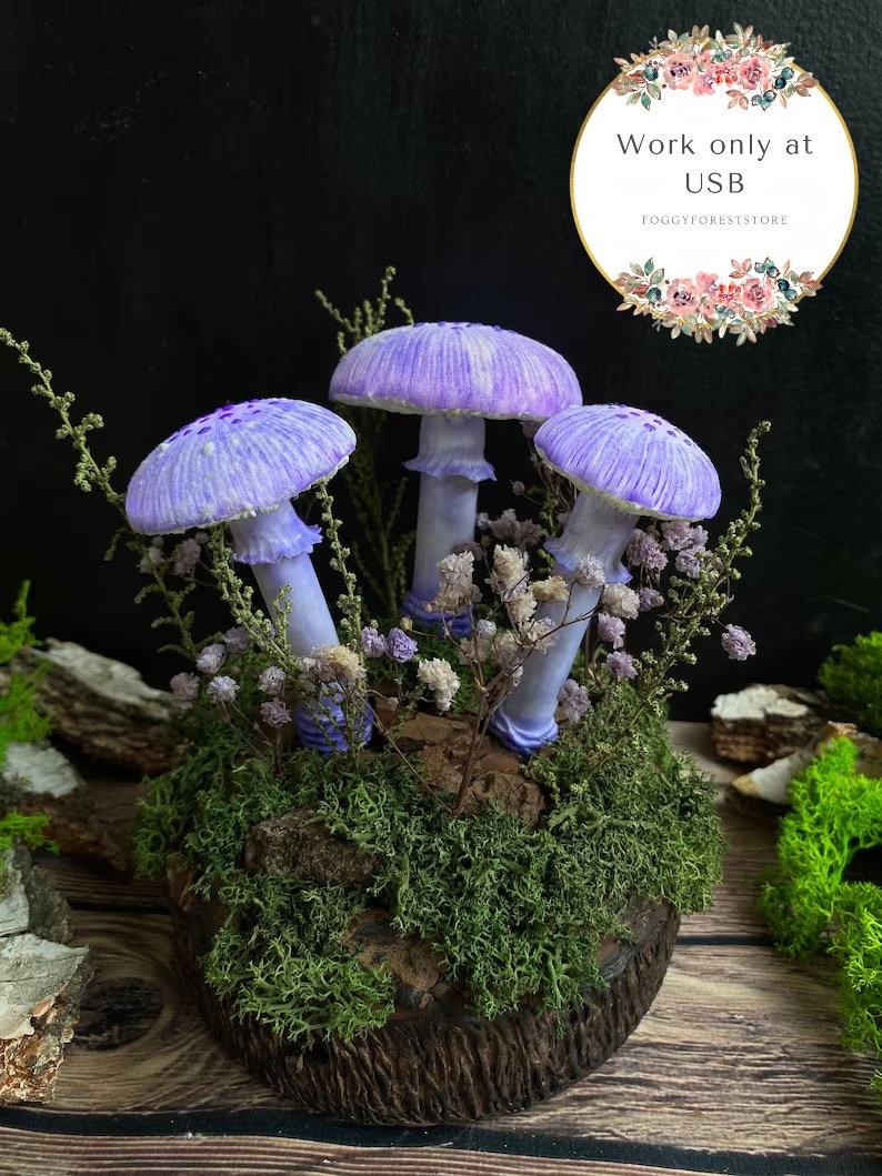 Purple mushroom lamp mushroom lights LED mood lamp stunning lamp nightstand lamp USB night light image 2