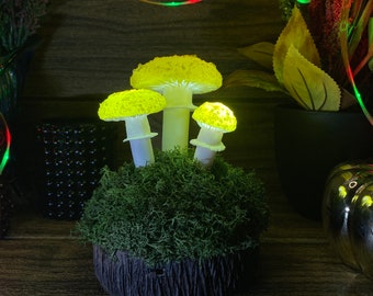 Handmade Yellow Amanita Mushroom Lamp Goth bedroom decor Cottagecore gift Magic mushroom night light Rustic home decor USB lights