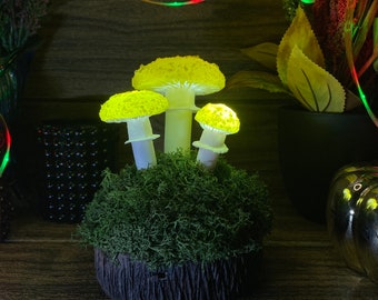 Handmade Yellow Mushroom Lamp: Cottagecore Night Light with Moss Base (USB)
