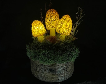 Morel Mushroom Lamp: Handmade Faux Forest Night Light