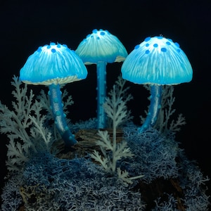 Blue mushroom lamp Mushroom night light psychedelic lamp ambient table night light USB night light