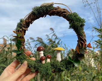 Handmade Mushroom Wreath: Cottagecore Fairy Wall Decor