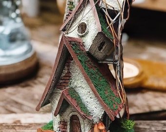 Large Handmade Fairy House Figurine: Cottagecore Woodland Decor