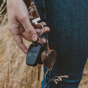 Cowhide Heart Keyring
