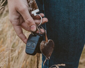 Cowhide Heart Keyring