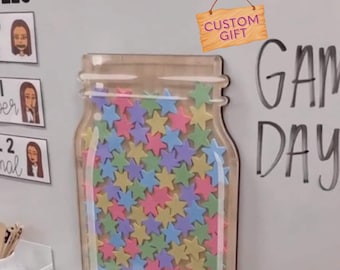 Personalized Reward Jar Magnet for Kids, School and Teacher Classroom Supplies, Teacher Reward Jar Gift, Rainbow Pastel Stars