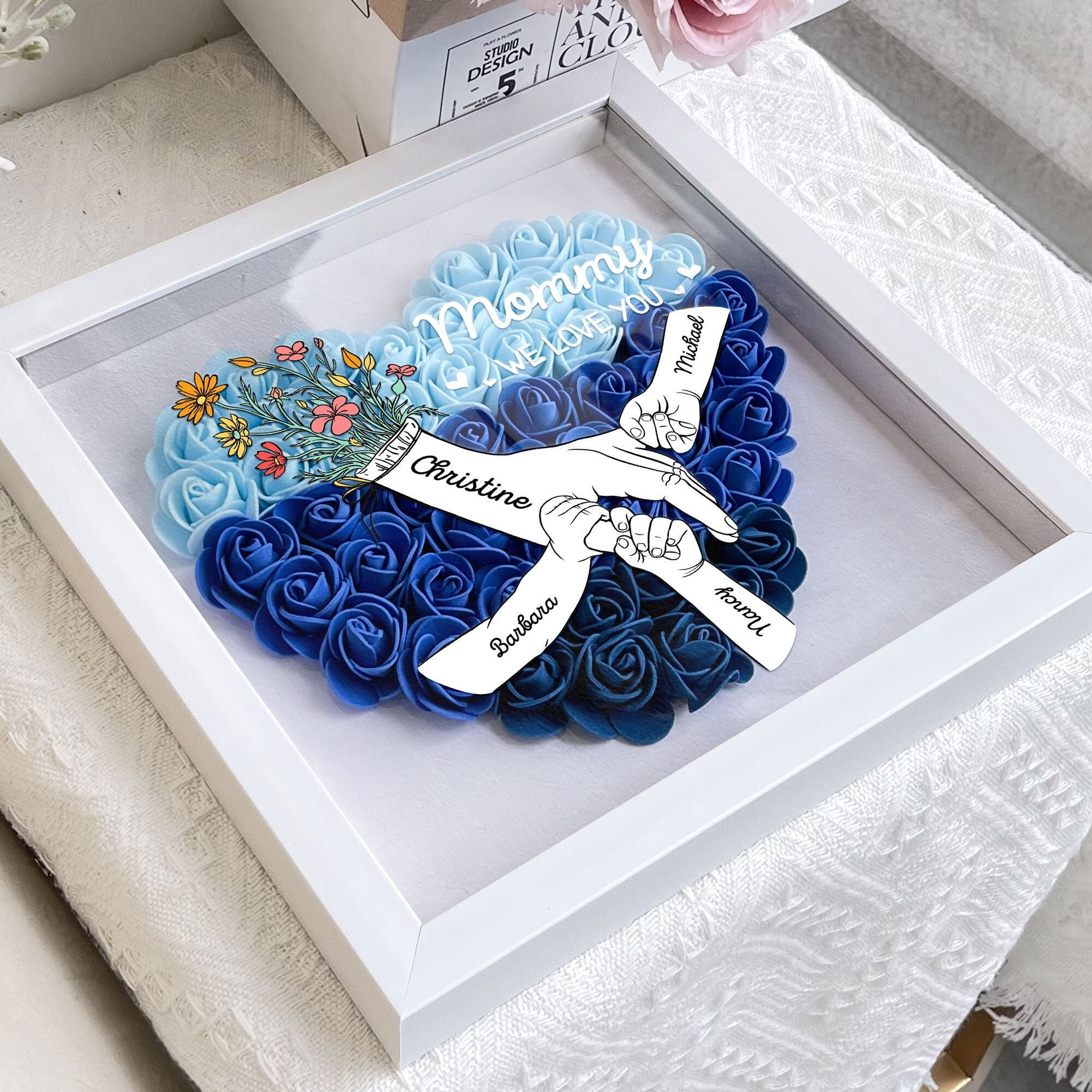 Personalized We Love You Mommy Hand Holding Flower Shadow Box, Custom ...