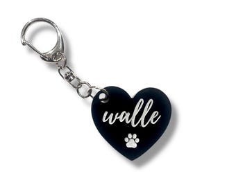 Custom Pet Name Keychain - Acrylic Heart Shape With Paw Print & Clasp