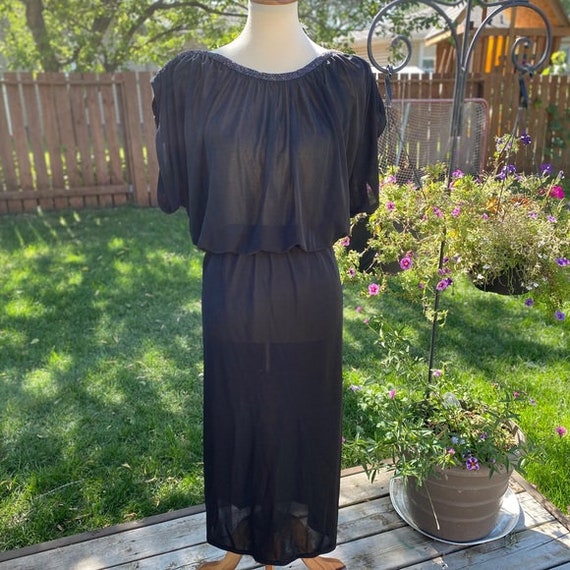 Tall Girl 70s Black Dress Sparkle Cap Sleeve Vint… - image 4