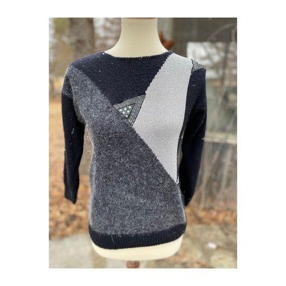 Vintage 80s Crew Sweater Silk Angora Colour Block - image 3