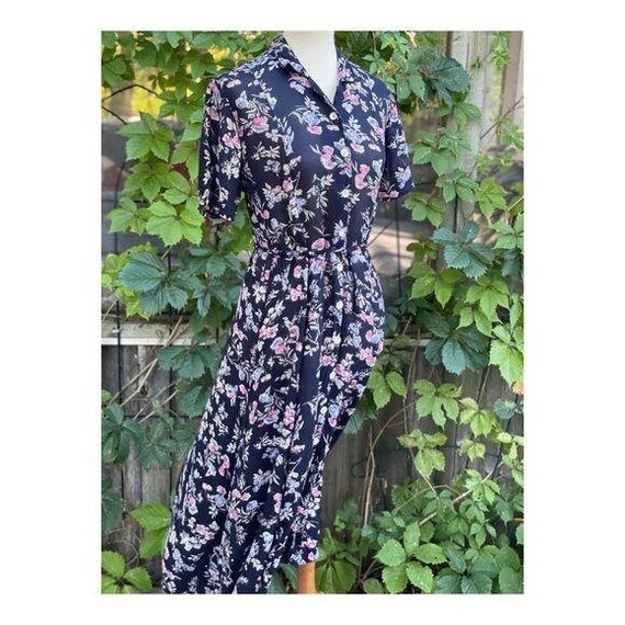 Vintage 90s Rayon Midi Dress Floral Cottagecore S… - image 2