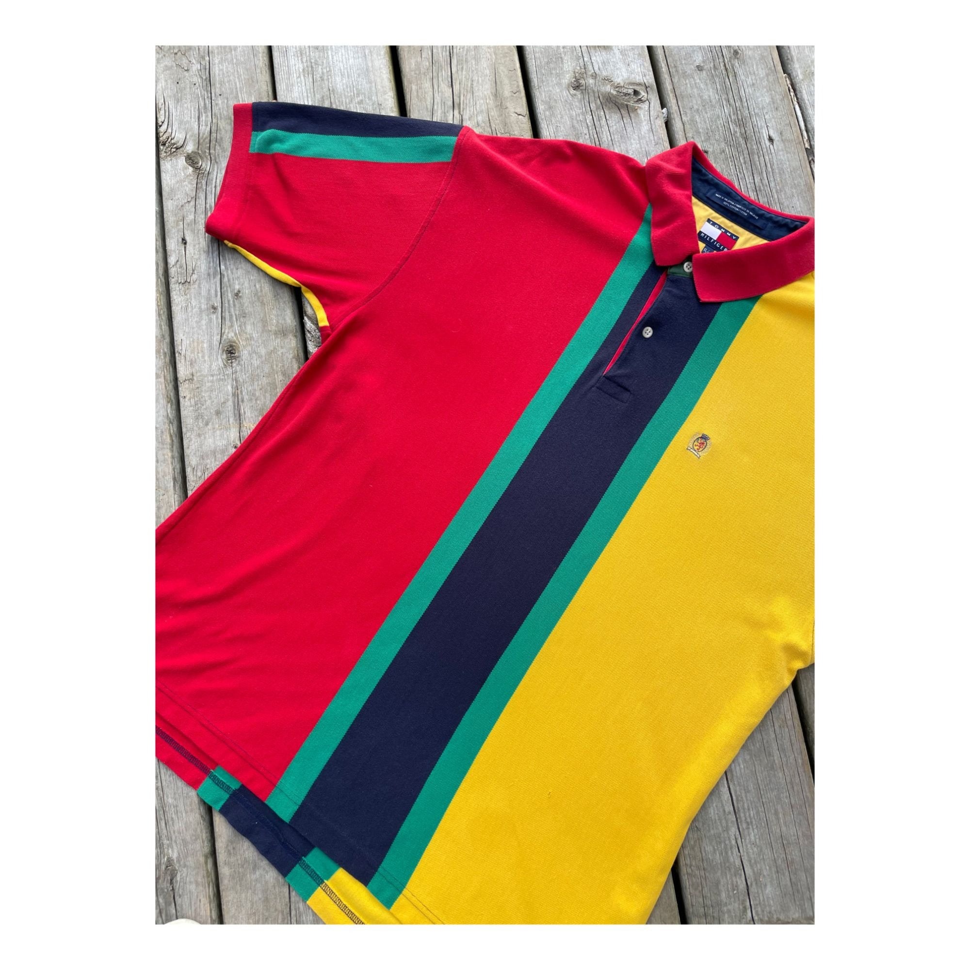 Green yellow blue red tommy hilfiger shirt on sale