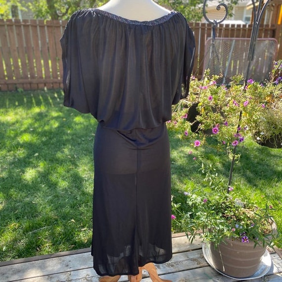 Tall Girl 70s Black Dress Sparkle Cap Sleeve Vint… - image 3