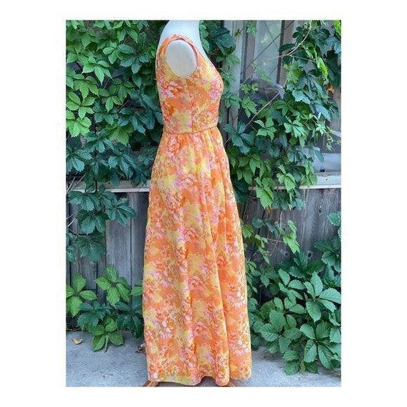Vintage 50s formal Gown Dress Maxi Floral Chiffon… - image 9