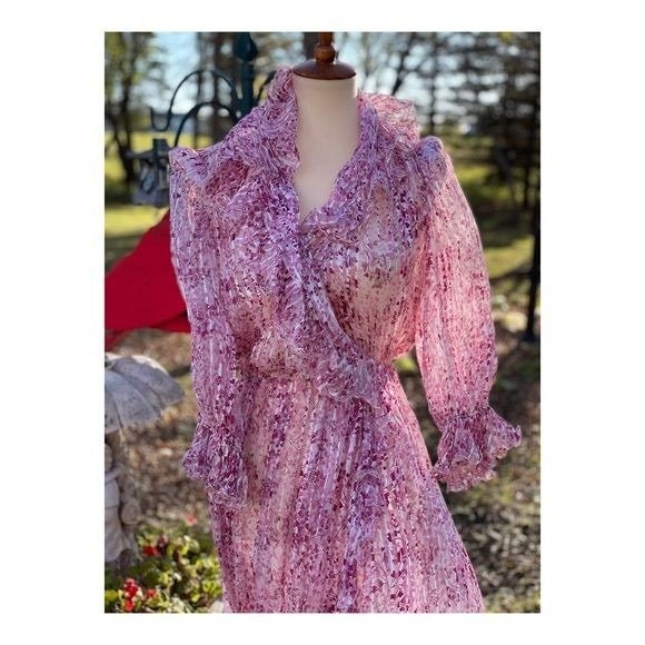 【即出荷】 1970s Vintage Silk Loungewear Sheer Ruffle Robe Boudoir Wrap ジャケット・アウター