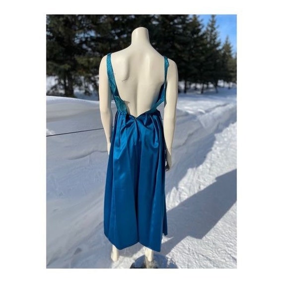 Vintage 50's Blue Metallic & Satin Formal Dress M… - image 5