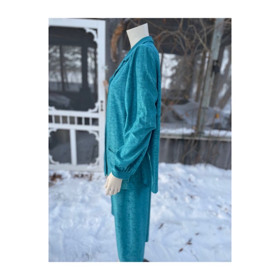 Vintage 60s Teal Knit Skirt Suit Set Blazer Handm… - image 5