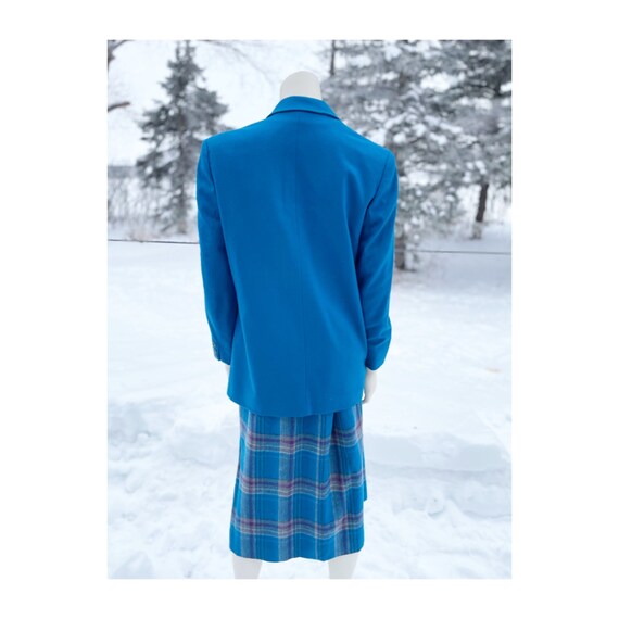 Vintage 80s Wool Skirt Suit Teal Boxy Blazer Tart… - image 7