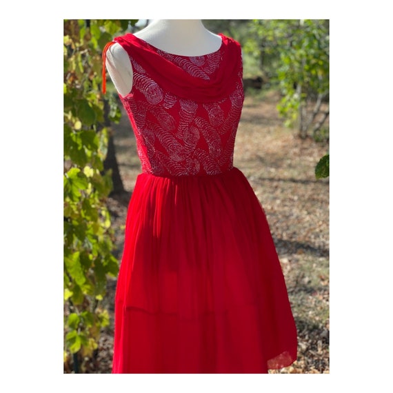Vintage 50s Red Metallic Formal Dress Party Chiff… - image 6