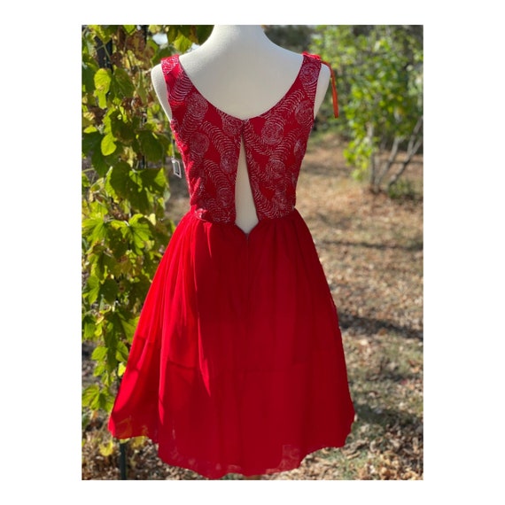 Vintage 50s Red Metallic Formal Dress Party Chiff… - image 3