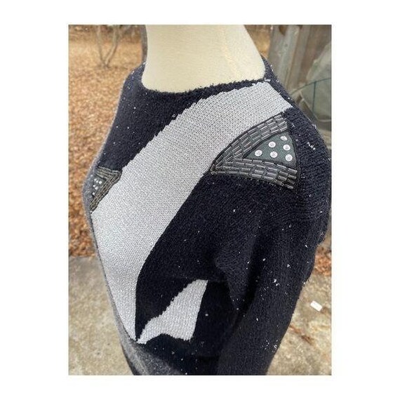 Vintage 80s Crew Sweater Silk Angora Colour Block - image 9