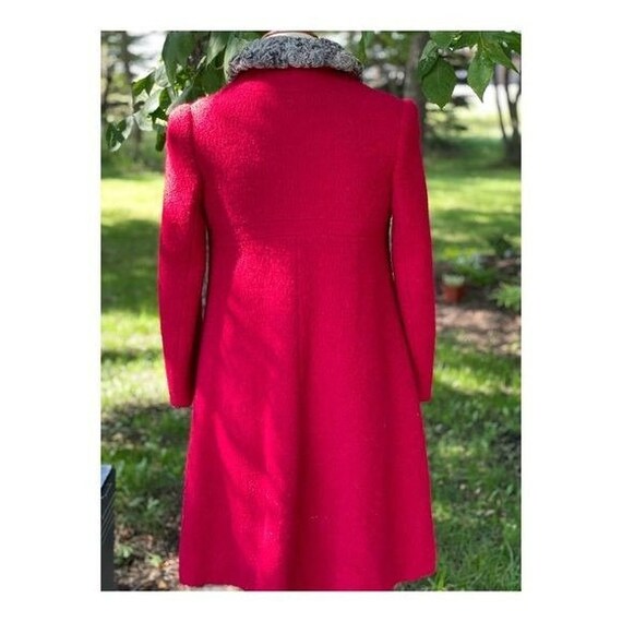 Vintage 60s Red Wool Pea Coat Persian Fur Collar - image 8