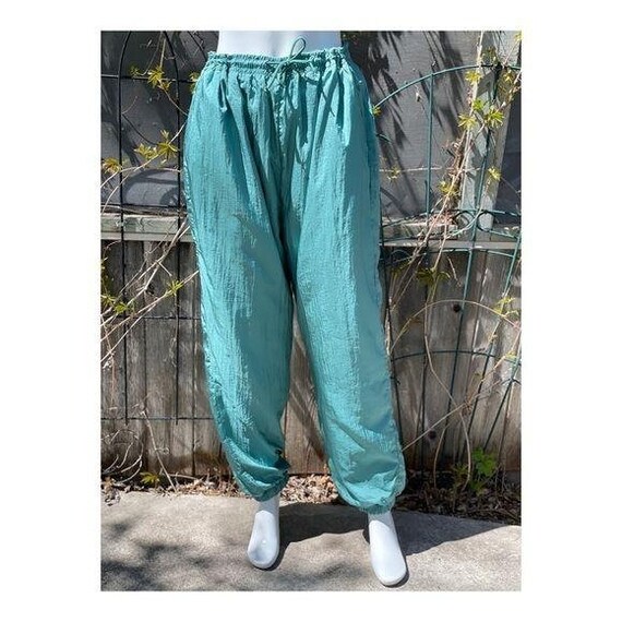 80s 90s Track Pants Nylon Turquoise 