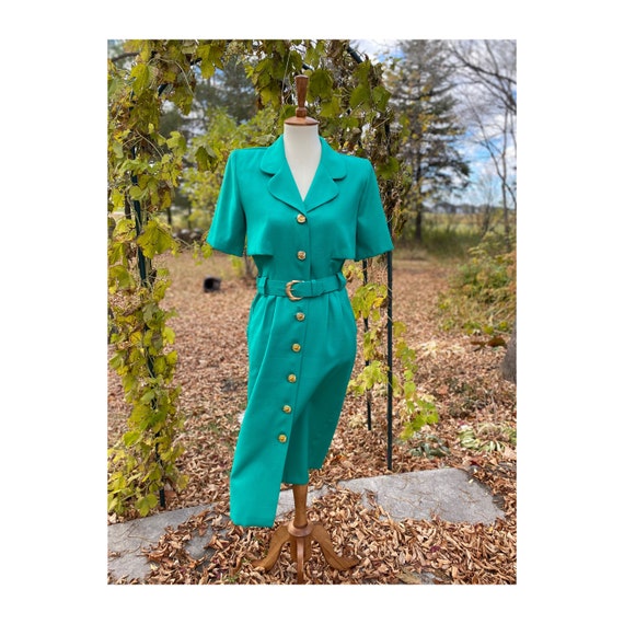 Vtg Belted Shirt Dress 80s Does 40s Nurse Ratched