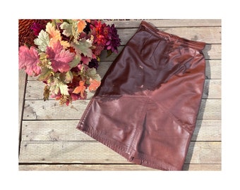 Vtg 80s Burgundy Victoria Leather Pencil Skirt High Waist Sz 4