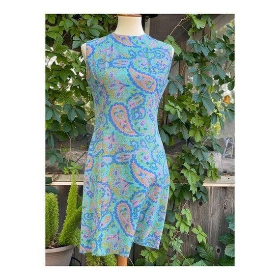 Vintage 50s 60s Mod Mini Dress Psychedelic Paisle… - image 3