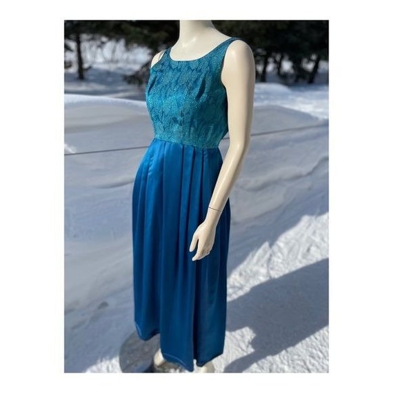 Vintage 50's Blue Metallic & Satin Formal Dress M… - image 1