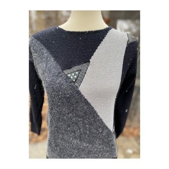 Vintage 80s Crew Sweater Silk Angora Colour Block - image 7