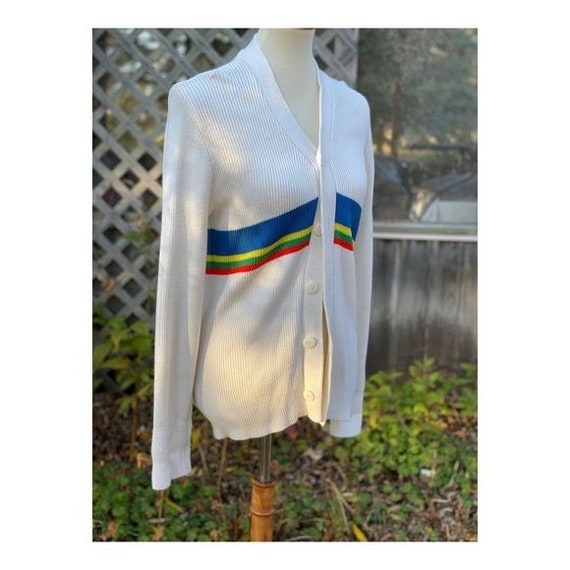 Vintage 70s Cable Knit Cardigan Sweater Rainbow S… - image 5