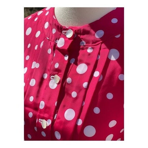 Vintage 50s Pink Polka Dot Blouse Pleat Polkadot … - image 8