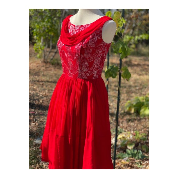 Vintage 50s Red Metallic Formal Dress Party Chiff… - image 7