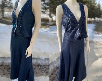 Vintage Pierre Lamonte Western Glam Skirt Set Vest Riding Skirt Soutache Navy