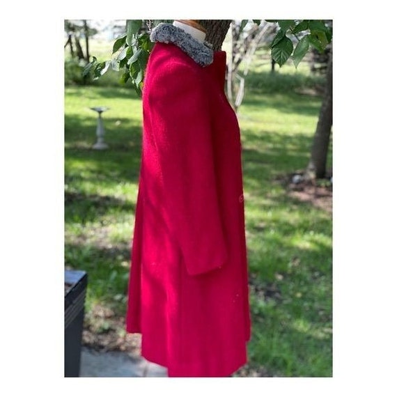 Vintage 60s Red Wool Pea Coat Persian Fur Collar - image 7