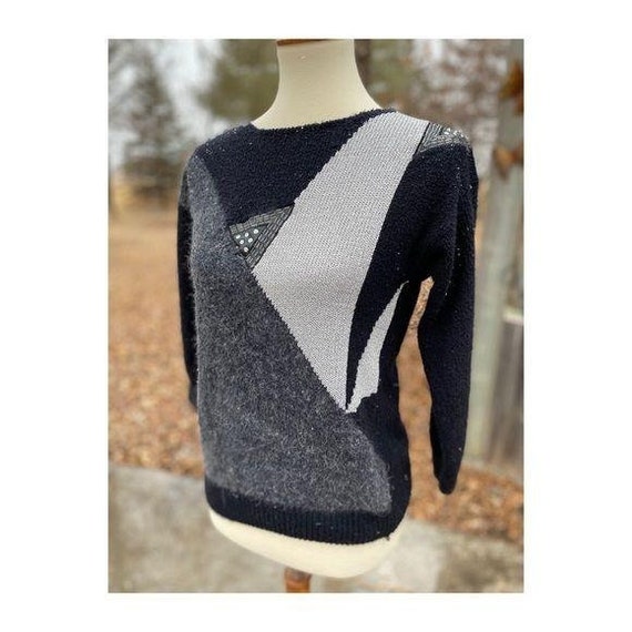 Vintage 80s Crew Sweater Silk Angora Colour Block - image 1