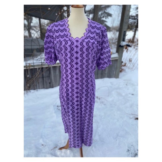 Vintage Lilac Embroidered Shirt Dress Scalloped