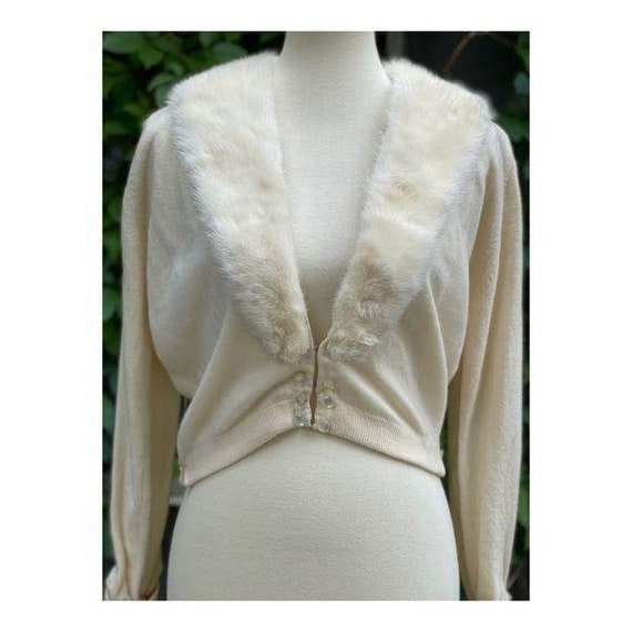 40s 50s True Vintage Cashmere Cardigan Mink Colla… - image 3