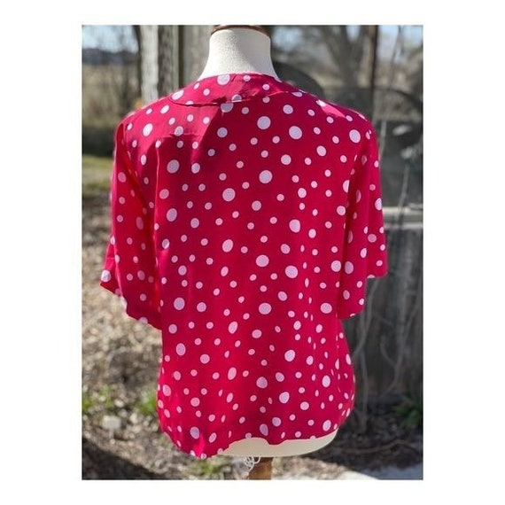 Vintage 50s Pink Polka Dot Blouse Pleat Polkadot … - image 5