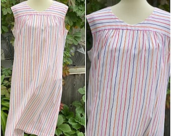 Vintage Candy Striped House Dress Night Gown Sleeveless Scoop Neck Volup