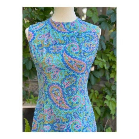 Vintage 50s 60s Mod Mini Dress Psychedelic Paisle… - image 2