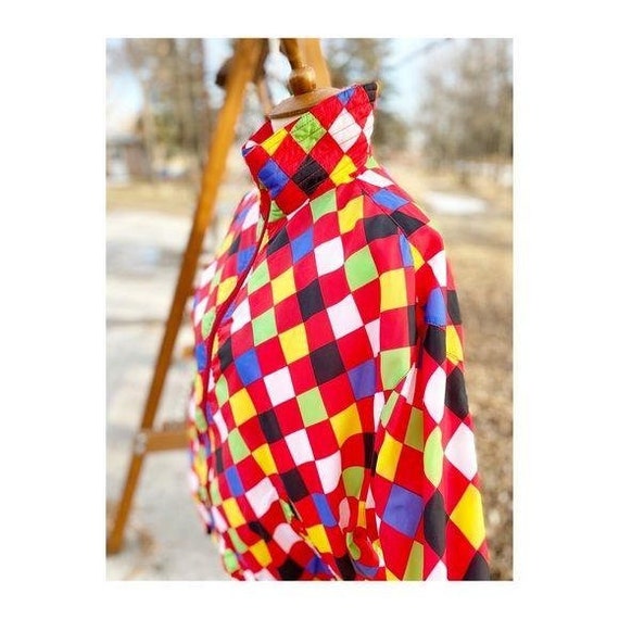 Vintage 90s Nylon Diamond Print Jacket Bright - image 4